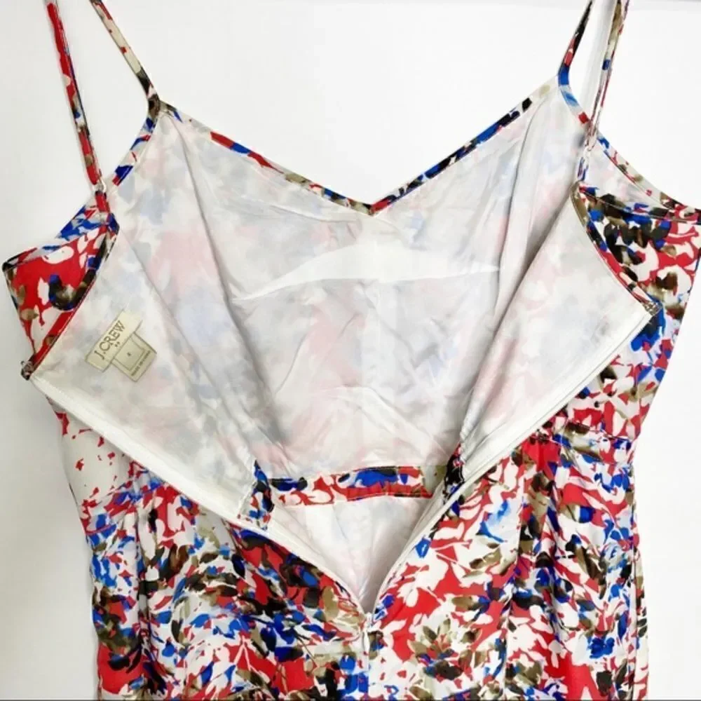 J. Crew Printed Seaside Cami Dress Blue Red Floral Size 4